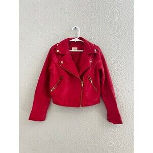 forever 21 Red pleather jacket with gold button and zipper detailing